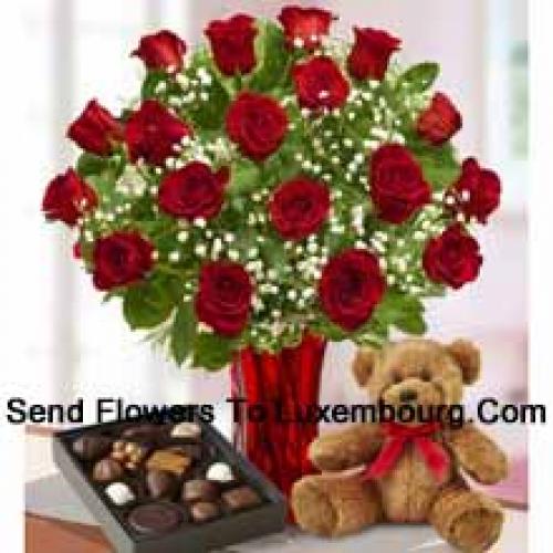 25 Roses with Imported Chocolates and Teddy