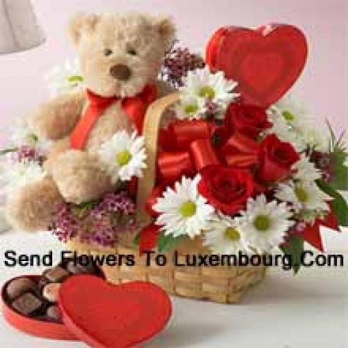 Roses and Gerberas with Teddy and Chocolates