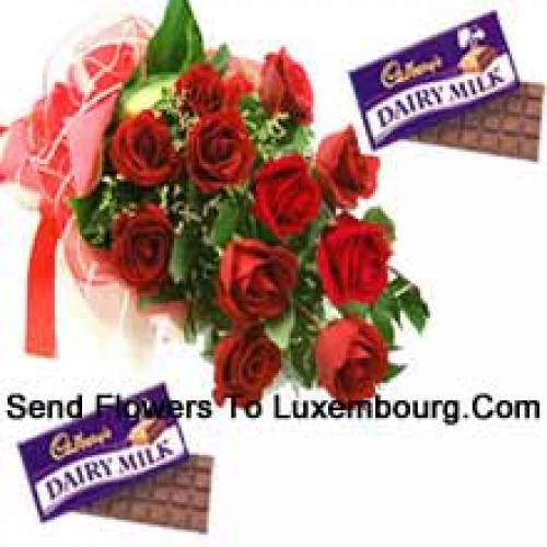 11 Lindas Rosas Vermelhas com Chocolates Cadbury