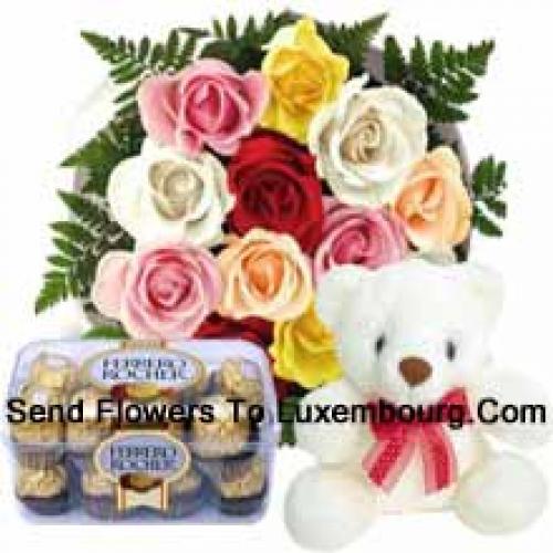 11 Red Roses with Cute Teddy and Chocolates