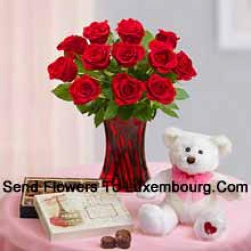 11 Belle Rose Rosse con Orsacchiotto e Cioccolatini