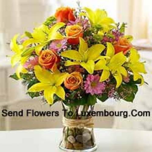 Lilies, Roses and Cute Gerberas in Vase