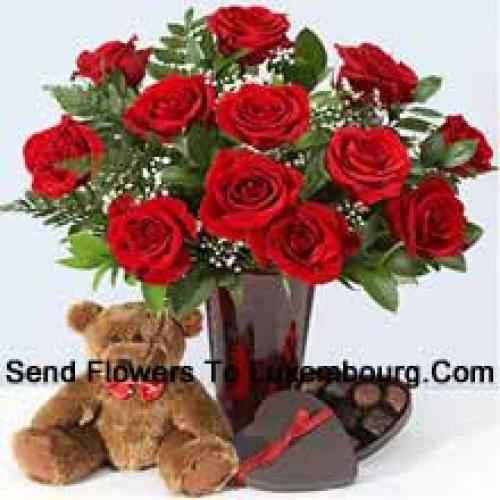 Orso di peluche da 10 pollici con scatola di cioccolatini e 11 rose rosse